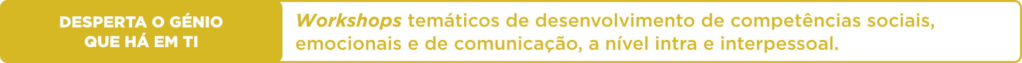 Autorregulação: Workshops temáticos de desenvolvimento de competências sociais, emocionais e de comunicação, a nível intra e interpessoal.